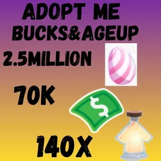 bucks and age up potions and candy eggs-adopt me