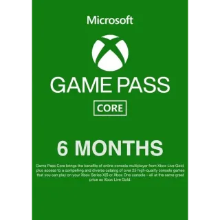 XBOX GAME PASS CORE 6 MONTHS SUBSCRIPTION CARD IN