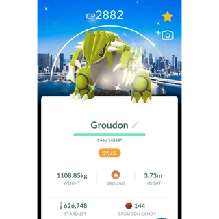 Shiny Groudon| Denmark|Chicago Background Level 50 3 move + Cover Stardust if u need | 24/7 Fast & Safe
