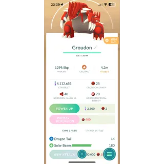 Pokemon GO | Groudon level 50, 3 moves sure lucky | 24/7 Fast & Safe