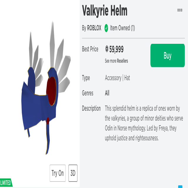 Collectibles Valkyrie Helm In Game Items Gameflip - valkyrie roblox price