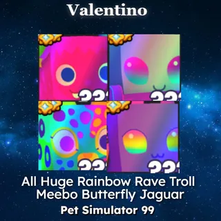 All Huge Rainbow Rave Troll Meebo Butterfly Jaguar