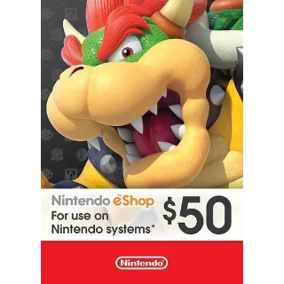 Nintendo 50 USD eShop card (use code TUESDAY20 to save 3 dollar)