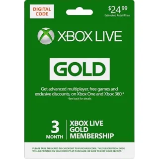 XBOX LIVE GOLD 3 MONTH (use code SEJU21 to save 5 dollar)