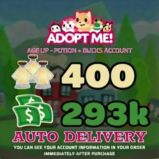 Adopt Me | 293K Bucks + 400 Age Up Potions (Full Access) - ⚡Instant Delivery!⚡