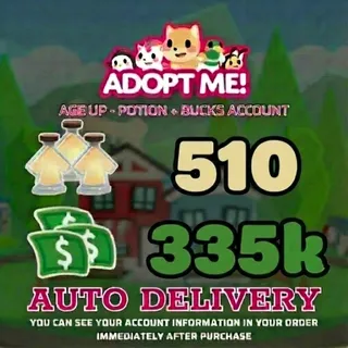 Adopt Me |335k Bucks + 510 Age Up Potions (Full Access) - ⚡Instant Delivery!⚡