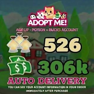 Adopt Me |306k Bucks + 526Age Up Potions (Full Access) - ⚡Instant Delivery!⚡