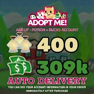 Adopt Me | 319K Bucks + 507 Age Up Potions (Full Access) - ⚡Instant Delivery!⚡