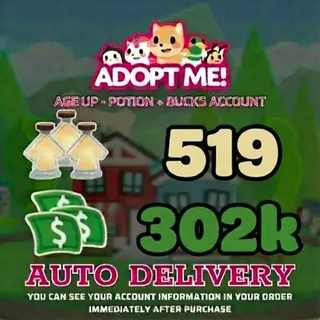 Adopt Me |302k Bucks + 519Age Up Potions (Full Access) - ⚡Instant Delivery!⚡