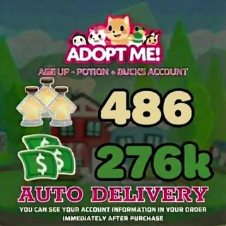 Adopt Me |276k Bucks + 486Age Up Potions (Full Access) - ⚡Instant Delivery!⚡
