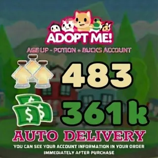 Adopt Me | 361K Bucks + 483 Age Up Potions (Full Access) - ⚡Instant Delivery!⚡