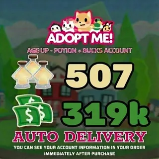 Adopt Me | 319K Bucks + 507 Age Up Potions (Full Access) - ⚡Instant Delivery!⚡