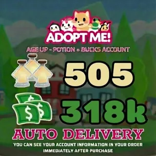 Adopt Me | 319K Bucks + 507 Age Up Potions (Full Access) - ⚡Instant Delivery!⚡