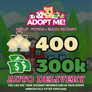 Adopt Me | 300K Bucks + 400 Age Up Potions (Full Access) - ⚡Instant Delivery!⚡