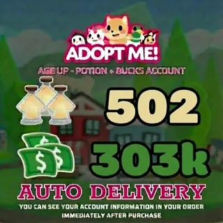 Adopt Me |303k Bucks + 502Age Up Potions (Full Access) - ⚡Instant Delivery!⚡