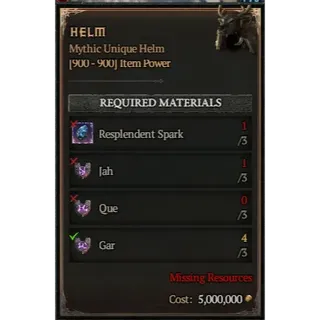 S14 Diablo 4 Mythic Unique HELM(3*Jah + 3* Que +3*Gar ) Any 9 runes Diablo IV Ship immediately ⭐Death Awakening