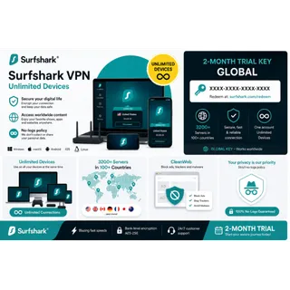 Surfshark VPN Unlimited Devices 2-Month Trial Key GLOBAL