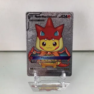Pikachu Mega Charizard Cosplay Silver Proxy Card