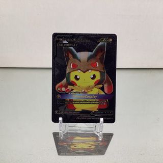 Pokemon Pikachu Mega Lucario Cosplay 625HP Black Foil Fan Art Card #009