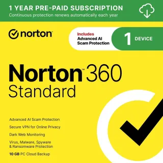 Norton 360 Standard (1 Device 15 Months) with Auto-Renewal