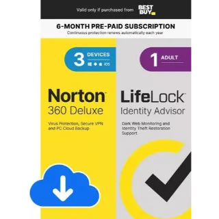 Norton 360 + Internet Security + LifeLock + VPN (3 Devices, 6-Month) – New Users