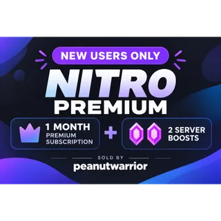 (NEW USER USERS ONLY) DISCORD NITRO PREMIUM 1 MONTH + 2 SERVER BOOSTS