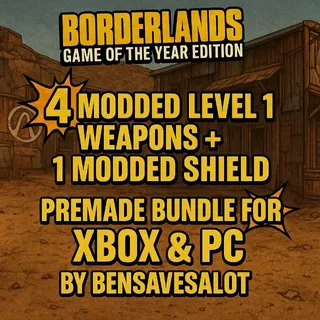 MODDED level 1 gear bundle 1 shield 4 weapons (xbox/pc) pre made