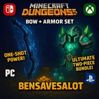 Minecraft Dungeons: One-Shot Bow + Epic Armor | Minecraft Dungeons 2-Piece Bundle | Switch | Xbox | PS | PC 🔥