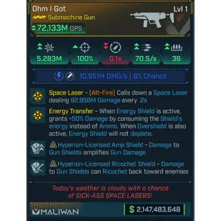 modded level 1 ohm i got lasers (crazy space laser)