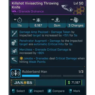 GROLL  killshot vivisecting throwing knife jakobs grenade/ordnance