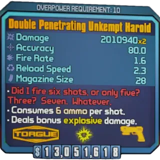 borderlands 2:  Unkempt Harold (Xbox/PC) (adjustable level)  (element adjustable)