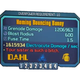 borderlands 2: Bouncing Bonny  (Xbox/PC) (adjustable level) (adjustable element)