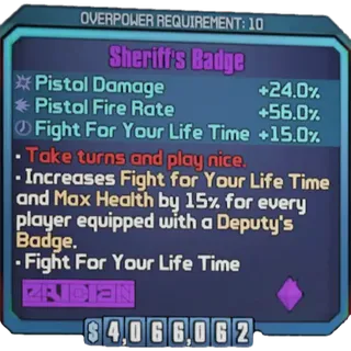 borderlands 2: Sheriff's Badge (Xbox/PC) (adjustable level) 
