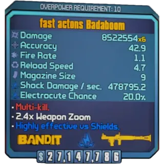 Borderlands 2: Badaboom  any level or OP LEVEL 1-10 and element (XBOX/PC)