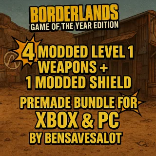 MODDED level 1 gear bundle 1 shield 4 weapons (xbox/pc) pre made