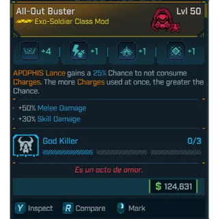 god-roll all-out buster (melee & skill dmg) ) leveling 50