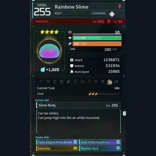 Modded Rainbow Slime god-roll (attacker)