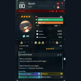 Max Legit Bushi god-roll (worker)