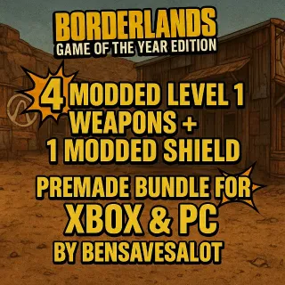MODDED level 1 gear bundle 1 shield 4 weapons (xbox/pc) pre made