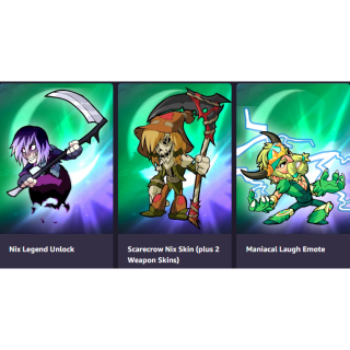 Prime Gaming on X: This hair-raising pack for @Brawlhalla can be all yours  for FREE with #PrimeGaming! 👻👑 The Halloween Bundle: 💀Nix Legend Unlock  🎃Scarecrow Nix Skin (plus 2 Weapon Skins) 🦇Maniacal