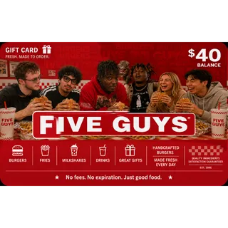 $40.00 USD Five Guys Gift Card