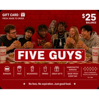 $25.00 USD Five Guys Gift Card