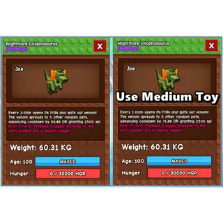 Nightmare Dilophosaurus Age 100 Weight 60kg ++ Ability 1 Minute Using Medium Toy