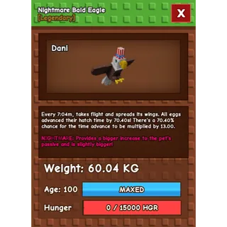Nightmare Bald Eagle Age 100 Weight 60kg ++