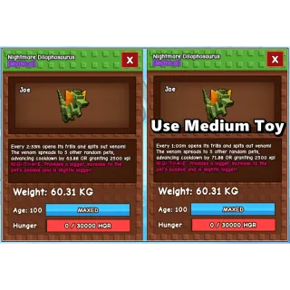 3x Nightmare Dilophosaurus Age 100 Weight 60kg ++ Ability 1 Minute Using Medium Toy