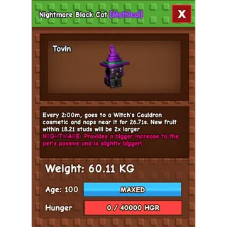 Nightmare Black Cat Age 100 Weight 60kg ++