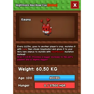 Nightmare Red Rose Fox Age 100 Weight 60kg ++
