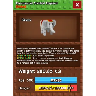 Everchanted Carnival Elephant Age 500 Weight 280KG ++