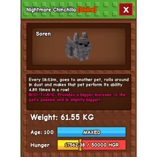 Nightmare Chinchilla Age 100 Weight 60KG ++