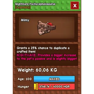 Nightmare Pachycephalosaurus Age 100 Weight 60kg ++